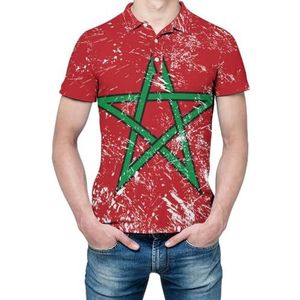 Marokko Retro vlag heren shirt met korte mouwen golfshirts regular fit tennis T-shirt casual business tops
