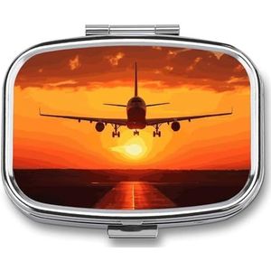 Vliegtuig Zonsondergang Pillendoos Pil Case Leuke Pil Organizer Pil Houder Geneeskunde Pil Organizer Pil Container Dagelijkse Pil Organizer Kleine Pillendoos Pil Case voor Portemonnee Pocket