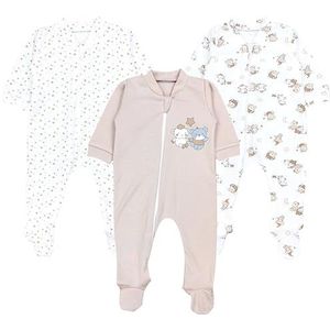 TupTam Baby Pyjama Romper Jumpsuit Met Voeten Ritssluiting Meisjes Jongens 3 Pack, Beertjes sterren beige, 56