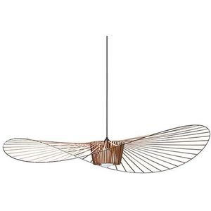 Retro hanglamp, golvende kroonluchter, glasvezel + vezeldoek, hoedontwerp, moderne woonkamer, keuken, badkamer, decoratieve verlichting, E27, bruin,170cm