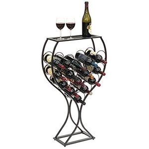 DanDiBo Wijnrek wijnglas design metaal zwart flessenrek staand 100 cm 96211 voor 15 flessen smeedijzer