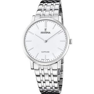 Festina Herenhorloge F20045/2 Classics behuizing van roestvrij staal 316L, zilverkleurig, armband van 316L roestvrij staal, zilverkleurig, Wit