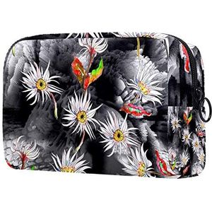 Dames make-up tas Meisje cosmetische tassen Toilettas Organizer etui met rits Abstracte donkere bloemenprint