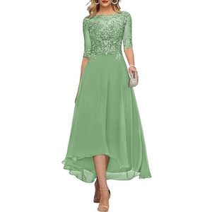 KURFACE Kant Applique Thee Lengte Moeder van de Bruid Jurken voor Bruiloft met Mouwen Lange Chiffon Formele Avondjurk, Sage Groen, 40