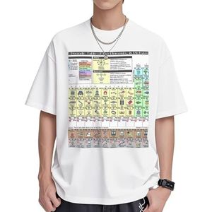 Periodiek systeem van elementen print katoenen T-shirts voor dames, casual tuniek, tops met korte mouwen, ronde hals, zomer, basic, losse pasvorm T-shirt, Wit, S