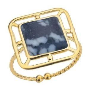 Vergulde Rvs Ring Vintage Vierkante Ovale Natuursteen Ringen Voor Vrouwen Open Goud Kleur Sieraden Verjaardag Gift