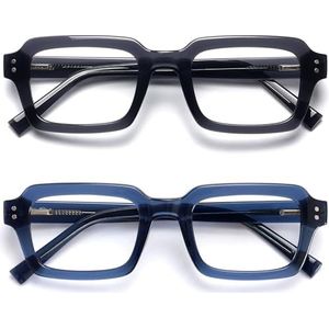 OPULIZE EDG Blue Light Blocking Glasses for Women Men, Anti-reflective Anti-Glare Computer & Gaming Lenses, Vintage Rectangular Frame, UV & Eyestrain Protection, Black Blue (Pack of 2)