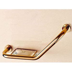 HSIRYAOHD Grijpstangen stevige antislip ondersteuning handicap bar koperen antislip badkamer leuning met zeepnet, bad douche handvat balans accessoires, helder goud