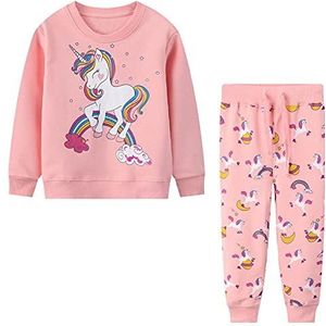 Baogaier Meisjes Sportkleding Set Kinderen Trainingspak Eenhoorn Regenboog Roze Sweatshirt Trui Top Broek Zweetpak School Jogging Outfits Kledingsets Katoen Sweatsuit Leeftijd Baby Peuters 2-3 Jaar …