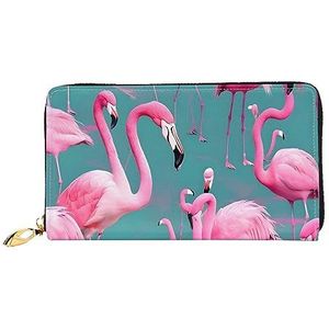 Een kudde lange portemonnee van Flamingoswomens, reisportemonnee en lange portemonnee met grote capaciteit, portemonnee met rits, 19 × 10,5 cm, Zwart, Eén maat