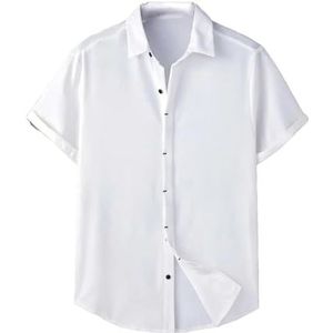 Dcvmvmn Heren zomer casual losse pasvorm knoop up kraag shirt katoen linnen korte mouwen ademend shirt, 03 Wit, XL