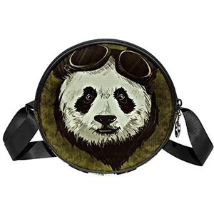 Ronde Crossbody Tas Messenger Purse voor Vrouwen Panda cool Retro, Meerkleurig, 6.7x6.7x2.3 in, Sling Rugzakken