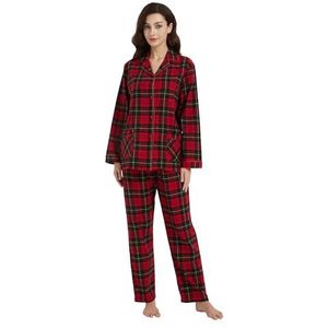 kolipajam Vrouwen 100% Katoen Flanel Pyjama Set Garen Geverfd Gezellige Lange Mouw Winter PJ's voor Vrouwen, Rode en zwarte plaid 2, S