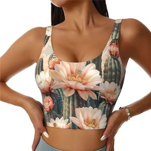 GFXEDSAH Cactus yoga beha's met bloemenprint, trainingstop met ingebouwde beha, stijlvol racerback ontwerp met gewatteerd comfort, Zwart, S