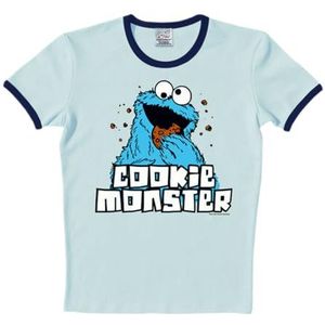LOGOSHIRT - Sesamstraat - Koekiemonster - Slimfit Ringer - T-Shirt - lichtblauw - Gelicentieerd origineel ontwerp, Maat L