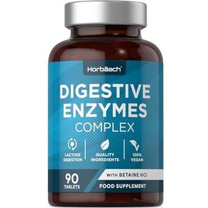 Spijsverteringsenzymen HCl | met Betaïnehydrochloride | Digestive Enzymes Complex met amylase, lactase en lipase | 90 veganistische tabletten | Horbaach