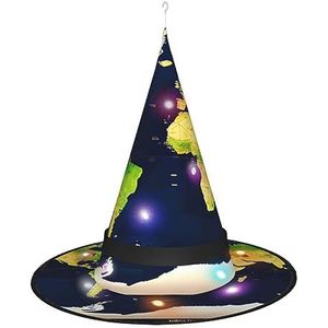 OdDdot Wereldkaart Heksenhoed - LED gekleurd licht, geschikt voor Halloween, Kerstmis, rollenspel en meer