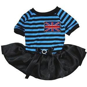 Petitebelle Puppy Kleding Jurk Britse Vlag Blauw Zwart Strepen Top Zwart Tutu (Medium)