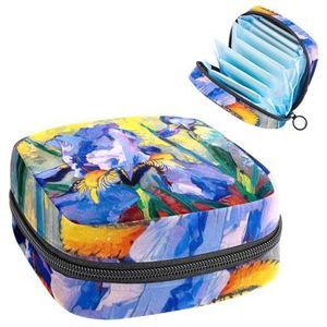 MUOOUM Iris Bloemen Schilderen Maandverband Opbergtas Menstruatie Pad Tas Draagbare Menstruatie Cup Pouch met Rits voor Tiener Meisjes Vrouwen Dames