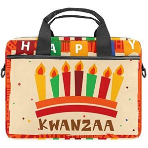 Happy Kwanzaa met Kleurrijke Kaars Laptop Schouder Messenger Bag Crossbody Aktetas Messenger Sleeve voor 13 13.3 14.5 Inch Laptop Tablet Beschermen Tote Bag Case, Meerkleurig, 11x14.5x1.2in /28x36.8x3 cm