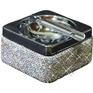 Auto asbak Witte Bling Bling Auto Auto Vrachtwagen Sigaretten Sigaren Asbak Strass Steentjes As Cilinder Houder Container auto zelfdovende asbak(Square)