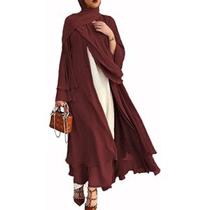 Vrouwen moslim gebed chiffon open jurk abaya met lange mouwen maxi-cardigan robe vrouwen maxi-jurk islamitische ramadan gebedskleding, rood, M