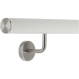 TIBU Leuning wit 30-600cm roestvrijstalen trapleuning met schuine leuninghouder, lengte 480 cm met 5 houders en rechte kap