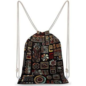 Etnische Handgemaakte Decoraties Trekkoord Rugzak String Bag Sackpack Canvas Sport Dagrugzak voor Reizen Gym Winkelen