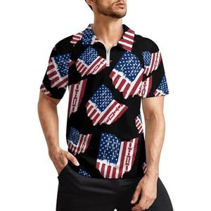Ohio State Vintage Amerikaanse vlag heren golfpoloshirts klassieke pasvorm korte mouw T-shirt bedrukt casual sportkleding top S