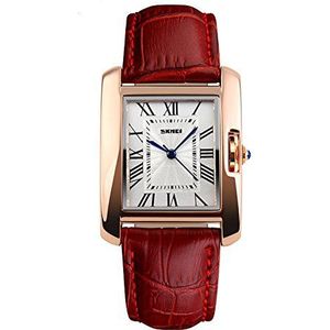 SKMEI 30M Waterproof Watch for Woman Fashion Square Dial Business Casual Women's WristWatches Red