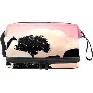 Grote capaciteit reizen cosmetische tas, giraffe en olifant patroon, make-up tas, waterdichte make-up tas organisator, Meerkleurig, 27x15x14 cm/10.6x5.9x5.5 in