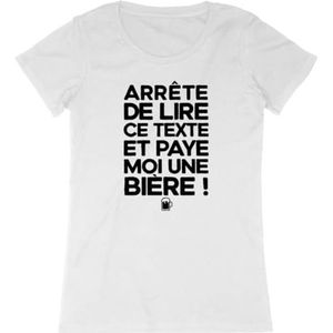 Paye Moi Un Bier T-shirt - voor dames - Bedrukt in Frankrijk - 100% biologisch katoen - Verjaardagscadeau Apéro Humor Origineel Grappig, Wit, L