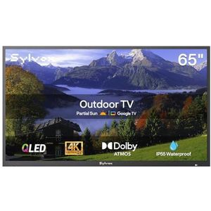 SYLVOX 65 inch outdoor tv, IP55 waterdicht, Smart QLED Google TV, 4K UHD, Dolby Atmos, ondersteuning Google Assistant, Voice Assistant, 1000 nits Partial Sun Outdoor TVS (2024 model)