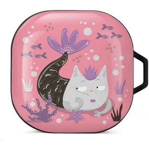 Zeemeermin kat oordopjes hoesje compatibel met Samsung hard shell beschermhoes zwart-stijl