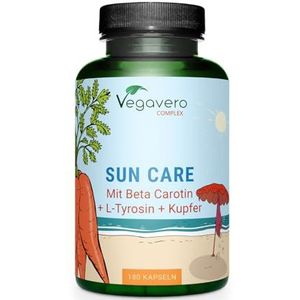 Vegavero ZONVERZORGINGS COMPLEX | 180 capsules | Bruiningscapsules | Bètacaroteen, vitamine E, olijfbladextract, tyrosine, lycopeen, zink, koper | VEGAN & zonder toevoegingen