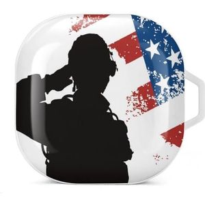 Saluting US Soldier Earbuds Case Compatibel met Samsung Hard Shell Beschermhoes Wit-Stijl