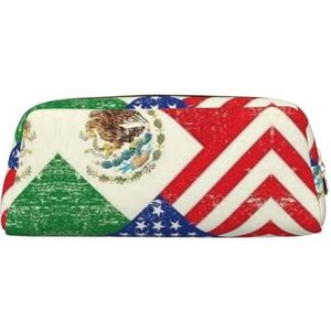 Mexicaans-Amerikaanse vlag print potlood tas multifunctionele opslag voor school, kantoor en reizen, Goud, Eén maat, Schooltas
