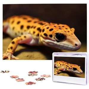 Leopard Little Gecko Puzzels, 1000 stukjes, gepersonaliseerde legpuzzels voor volwassenen, foto's, puzzel voor familie, uitdagende fotopuzzel met opbergtas, woondecoratie, puzzel (74,9 x 50 cm)