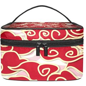 Reizen Make-up Cosmetische Case Opbergtas Chinese Rode Wolken Cosmetische Tas Draagbare Voor Meisjes Vrouwen, Meerkleurig, 22.5x15x13.8cm/8.9x5.9x5.4in
