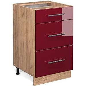 Livinity Onderkast keuken, Fame-Line, bordeaux hoogglans/goldkraft eiken, 50 cm, AP antraciet