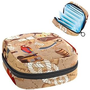 Schatkaart Oud,Periode Pouch Draagbaar,Tampon Opbergtas,Tampon Houder voor Portemonnee Vrouwelijke Product Organizer, Meerkleurig, 4.7x6.6x6.6 in/12x17x17 cm