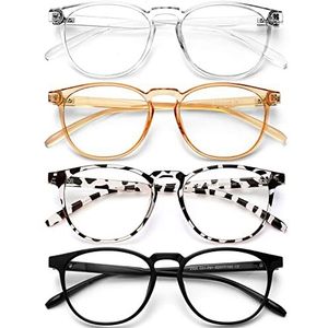 BOSSWIN Blauw licht blokkerende glazen voor vrouwen/mannen, 4 stuks voor lezen, gamen, televisie kijken, telefoons, niet-verblindende uv-veiligheidsbril, A-5 zwart + douhua + transparant + beige, 51mm