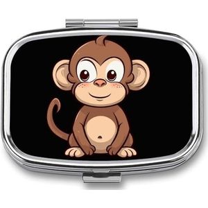 Pillendoos met spiegel 2 compartimenten cartoon bruine aap pillenetui voor portemonnee zak wekelijkse pillenorganisator reizen medicijnkoffer draagbare pillencontainer houder voor dagelijks gebruik