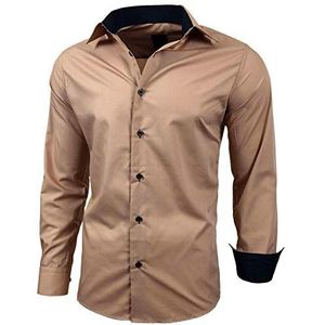 Baxboy B-444 Overhemd, voor heren, slimfit, gemakkelijk te strijken, lange mouwen, beige, S
