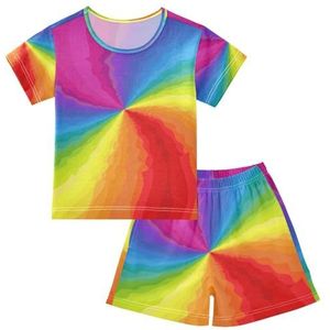 YOUJUNER Kinderpyjama set kleurrijk abstract regenboog T-shirt met korte mouwen zomer nachtkleding pyjama lounge wear nachtkleding voor jongens meisjes kinderen, Meerkleurig, 5 jaar