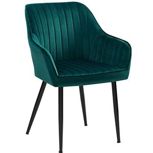 SONGMICS Eetkamerstoel, fauteuil, loungestoel, met armleuning, bekleding van fluweel, zitbreedte 49 cm, belastbaar tot 110 kg, metalen poten, voor de eetkamer, keuken, petrol-zwart LDC087Q01