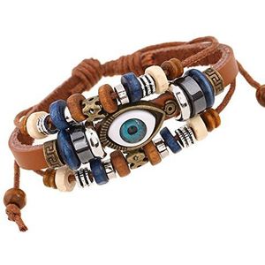 Armband, Link Armband Set Geschenken Meerlaagse lederen kralen hennepkoorden Wikkelsieraden (Color : Brown)
