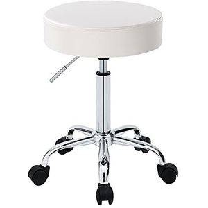 In hoogte verstelbare draaibare rolstoel, massagekliniek, tatoeagesalon, spa, kruk met wielen(White)