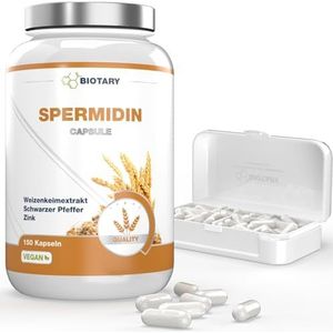 Spermidine 6 mg 150 capsules | inclusief pillendoosje | in het laboratorium getest | veganistisch | gemaakt van hooggedoseerd tarwekiemextract | zonder toevoegingen
