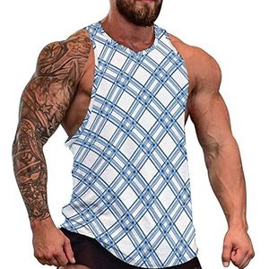 Blauwe geruite tanktop voor heren mouwloos T-shirt pullover gym shirts workout zomer T-shirt